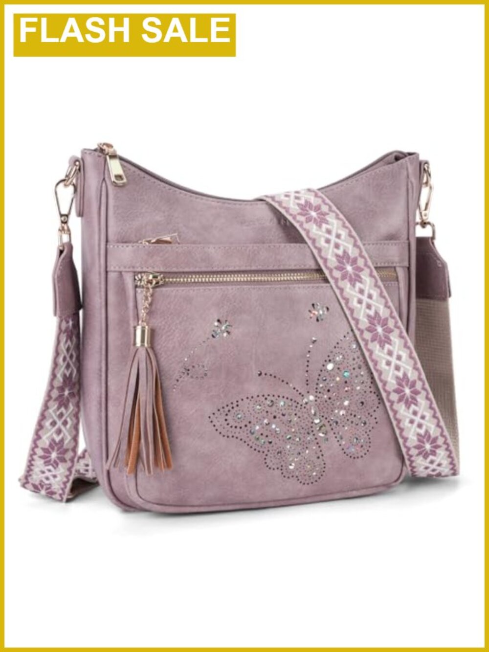 Women's Vegan PU Leather Butterfly Crossbody Bag with Tassel Adjustable Strap